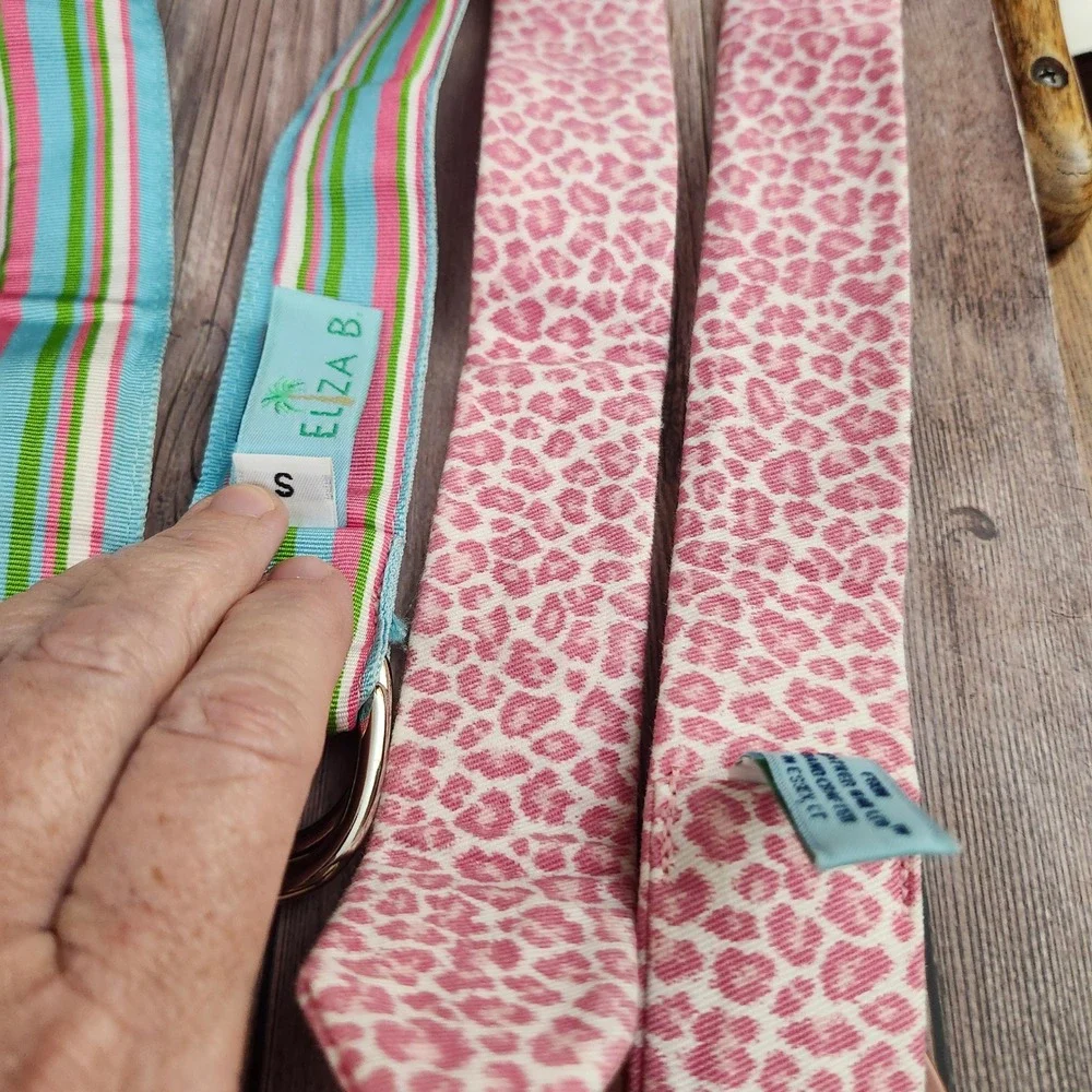 Eliza B. Fabric Belt Bundle 3pc Small Pink Green Animal Print Striped Ribbon